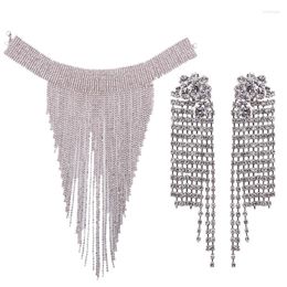 Jewelry Pouches Zircon Necklace Earring Set Exaggerated Luxury Clavicle Tassel Sexy Crystal