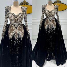 EBI Arabic Black Aso Mermaid Prom Dresses Pärlade kristaller Lyxig kväll Formell parti andra mottagning födelsedag engagemang klänningar klänning zj