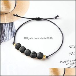 Beaded Lava Stone Strand Aroma Oil Diffuser Bracelets Wax Rope Braided White Black Beads Bracelet Women Fashion Jewellery Drop Delivery Dhepn