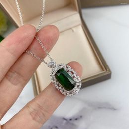 Pendant Necklaces Fashion Brand Design 925 Sterling Silver Green Diamond Jewelry Real Oval Emerald Zircons Heart Necklace