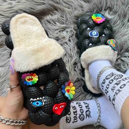 Slippers Winter Fluffy Bubble Slipper Sandals Women Plush Unisex Warm Furry Home Slides Designer Cute Massage Bubble Slippers With Charms Z0215