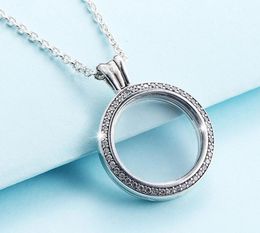 925 Sterling Silver Medium Sparkling Floating Locket Pendant Necklace Fits European Pandora Style Jewelry Necklace