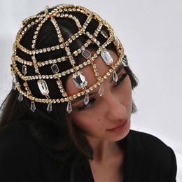 Festive Rhinestone Restore Cap Forehead Headwear Long Hair Chain Design Full Diamond Hairband Accessories Party Chain Fairy Girl