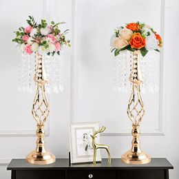 Candle Holders Luxury Metal With Crystal Flowers Vase Candlestick Table Centrepieces Wedding Stand Prop