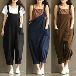 Women's Jumpsuits & Rompers Plus Size Fashion Casual Loose Overalls Women Solid Colour Pocket Oversize Cute Cargo TrousersWomen's