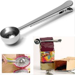 Stainless Steel Coffee tools Measuring Scoop With Bag Clip Sealing Multifunction Baking Spoon Seasoning Milk Ice Cream