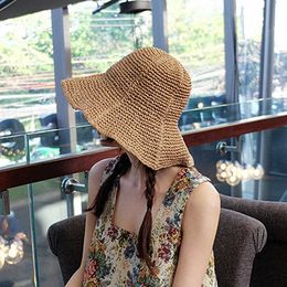 Wide Brim Hats 2022 Women's Summer Bucket Folding fashion stripe Straw Hat Panamas UV Protection Sun Visor Seaside Beach Hat Tide Summer Hats G230227