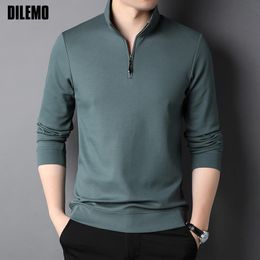 Men's Polos Top Grade Fashion Brand Luxury Zipper Polo Shirt Men Casual Plain Korean Solid Color Long Sleeve Tops Mens Clothing 230228