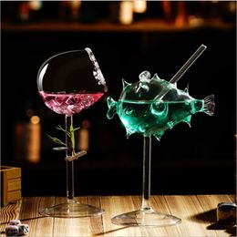 Tumblers American Style Realistic Puffer Fish Molecular Cocktail Glass Balloonfish Globefish Straw Goblet Mixing Wine Margaret Cup 230228