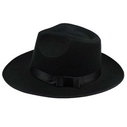 Wide Brim Hats Unisex Men Women Hats Caps Panama Fedora Trilby Straight Wide Brim Hard Felt Black G230227