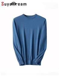 Men's Sweaters SuyaDream Mens Sweaters 100%Merino Wool 3 Necks Plain Pullovers Fall Winter Basic Top for Man Black Blue Grey 230228