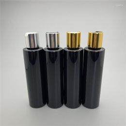 Storage Bottles 180ML X 30 Black Empty Flat Shoulder Plastic Containers Gold Silver Disc Top Cap Shampoo Shower Gel Packaging
