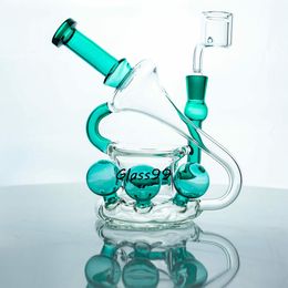 Dark Green Concentrate Dab Rig Inline Percolator Glass Bong Bubbler with 14mm Banger Bent Neck Diffused Water Pipes Recycler Oil Rigs Shisha
