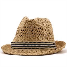 Wide Brim Hats New Summer Parent-child Casual Sun hats for Women Fashion Jazz Hat Man Beach Trilby Straw Panama Hat Hollow Belt Sun Visor Caps G230227