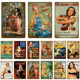 Pin Up Poster Sexy Girl Metal Tin Sign Pin Up Girl Decor Vintage Chic Art Wall Sticker Sexy Lady Bar Room Pub Club Man Cave Plate Home Wall Decor Size 30X20CM w01