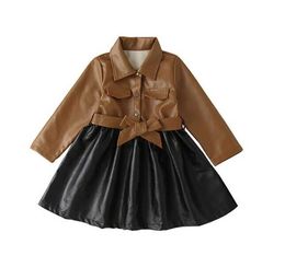 Winter Good Baby Girls Leather Jacket Dresses Fashion Kids Stitching PU Dress Children Coats Skirts 2 7 Years