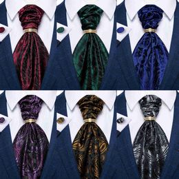 Neck Ties Luxury Men Green Blue Paisley Ascot Tie Set Solid Necktie Ring Wedding Party Cravat Purple Ties Pocket Sqaure Cufflink Free Ship J230227