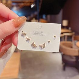 Simple Crystal Stud Earring Set For Women Butterfly Flowers Pearl Zircon Earrings Girl Party Wedding Engagement Jewellery