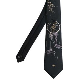 Neck Ties Free Shipping New Men's Male Black Necktie Original Design Goldfish Wisteria Bronzing Silver Black Tie Moon Student Party Tie J230227