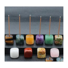 car dvr Stone Square Natural Healing Gemstones Incense Stick Base Holder Fragrant Plug Amethyst Clear Quartz Stones Tray Drop Delivery Jewelr Dhc8X