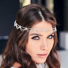Festive Rhinestone Gothic Forehead Headwear Long Hair Chain Design Full Diamond Hairband Accessories Party Chain Fairy Girl
