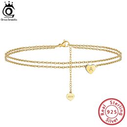 Anklets ORSA JEWELS Vintage Silver Letter Initial Heart Ankle Bracelet for Women Multilayer Barefoot Sandals Foot Jewelry Leg Chain SA18 230228