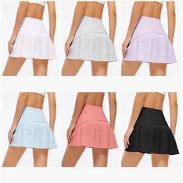 Ll Women Sport Yoga Skirts Tennis Shorts Solid Colour Conservative Pleated Sports Breathable Golf Skirt Anti Exposure Fiess Short 6 Colours for Summer8