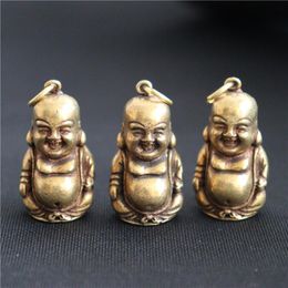 Decorative Figurines Objects & Vintage Solid Brass Maitreya Buddha Statue Key Chain Pendants Pure Copper Laughing Big Belly Keychains Hangin