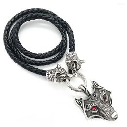 Pendant Necklaces Nostalgia Norse Red Black Eyes Wolf Amulet Charm Long Chain Big Necklace Viking Pendants Talisman Wicca Pagan Jewelry