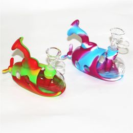 Submarine hookahs silicone water pipes mini dab rigs with 14mm smoking filter bowls & silicone downstem glass ash catcher 14mm female