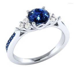 Wedding Rings Fashion Exquisite Blue Gem Zircon Ring Silver Plated Engagement Charm Women's Cocktail Jewellery
