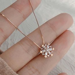 Korean Zircon Snowflake Necklace Women's Selfish Design Sense ins Style Light Luxury Temperament Versatile Pendant Personality Collar Chain