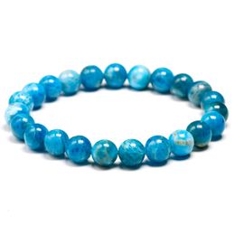 Charm Bracelets Natural Ocean Blue Apatite Stone 6mm 8mm 10mm Beads Bracelet Women Men Meditation Jewellery Round Gem Beaded Bracelets Gift 230228