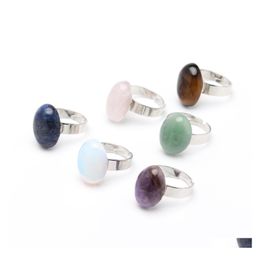 car dvr Solitaire Ring 10X14Mm Oval Natural Stone Adjustable Rose Quartz Amethyst Crystal Finger Rings For Women Party Drop Delivery Jewellery Dhcsf