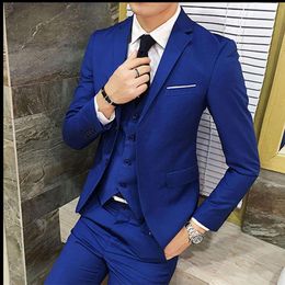 Men's Suits & Blazers PAULDSM Wedding Dress For Men 3Piece Smoking Royalblue Male Blazer Slim Fit Jacket Vest Pants Homme Costumue Prom Boy'