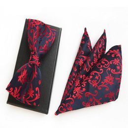 Bow Ties 2PCS Elegant Men Jacquard Striped Paisley Floral Polka Dot Groom Party Hanky Wedding Handkerchief Bowtie Pocket Square