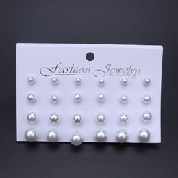 Women Earrings 12 Pair/Set Beige White Pearl Simple Fashion Earrings Wedding Jewellery For Gift Valentine's Day gift