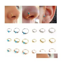 Body Arts Fashion Retro Round Beaded Nose Ring Nostril Hoop Piercing Jewelry Septum Clicker Lip Tragus Drop Delivery Health Beauty T Dh1Mz