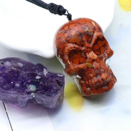 Chains Skull Shaped Resin Geometric Natural Crystal Stone Energy Pendant Necklaces Pendulum Halloween Jewelry For Men And Women