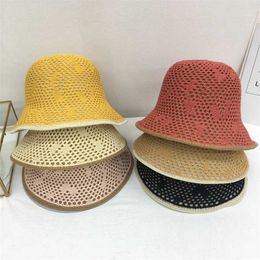 Wide Brim Hats New Japanese Wind Knitted Double-sided Fisherman Hat Women Summer Breathable Woven Sunscreen Sun Hats Outdoor Casual Bob Caps G230227