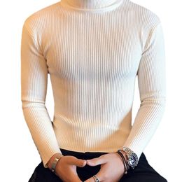Men's Sweaters Men's Solid Color Vertical Strip Slim Bottoming Turtleneck Sweater European and American Style Long-sleeved Sweater 230228