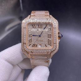 Luxury Diamonds Mens Watch Iced Out Watch Roman Numerals Dial Automatic Movement Sapphire Glass 904L Rose Gold Stainless Steel
