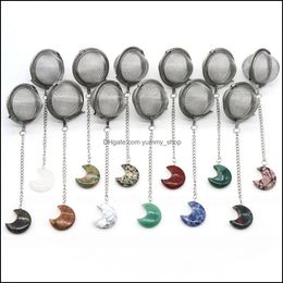 Key Rings Moon Stainless Steel Infusers For Loose Tea Mesh Strainer With Extended Chain Hook Charm Energy Drip Trays Crystal Shaker Dhzmp
