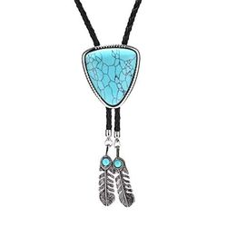 Neck Ties Feather pandent Bolo tie for man women Handmade Western Art Indian Alloy Necktie Triangle naturel stone J230227