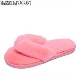 Slippers 2020 new Plus Size 3641 Winter Fashion Women Home Slippers Faux Fur Warm Shoes Woman Slip on Flats Female Fur Flip Flops c127 Z0215