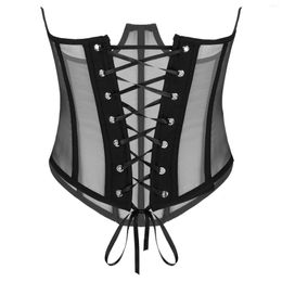 Women's Shapers Womens Female Sexy See-Through Corset Bustier Lace-Up Corselet Underwear Slim Fit Body Shaper Girdle Cincher
