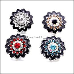 Charms Wholesale Crystal Sier Colour Snap Button Women Black Painting Jewellery Findings Hollow Rhinestone 18Mm Metal Snaps Buttons Diy Dhovd