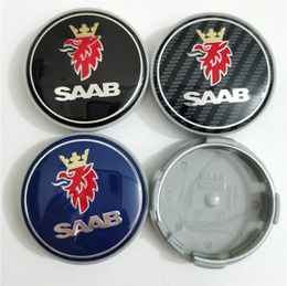 60 pcs 62mm 63mm SAAB Blue black carbon Car Wheel Hub Centre Caps for Car Wheel Caps Accessories Saab Alloy Wheel Centre Hub Caps 93 9-3 95 9-5 900 9000