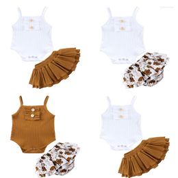 Clothing Sets Arrivals Toddler Baby Girls 2 Pieces Set For Born Solid Sleeveless Suspender Romper Skirt Kids Jumpsuit Outfit