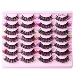 Thick Curly Colour False Eyelashes 14 Pairs Set Naturally Soft & Vivid Handmade Reusable Multilayer Fake Lashes D Curled Lash Extensions